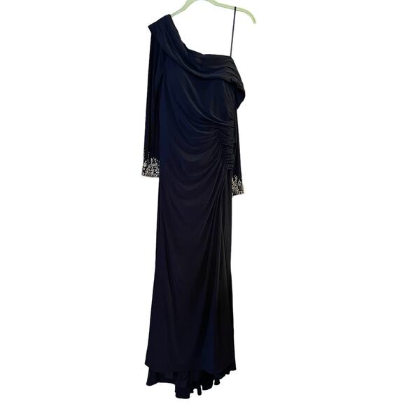 Mac Duggal NEW Size 12 Blue Beaded Cuff Drop Shoulder Faux Wrap Gown 12231 - Picture 6 of 10